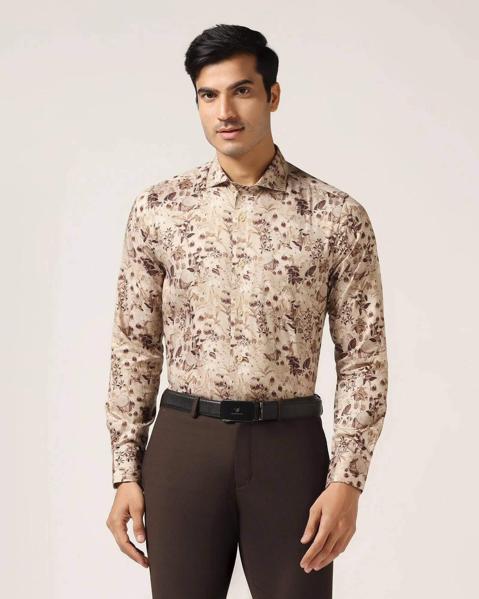 Formal Beige Printed Shirt - Fret