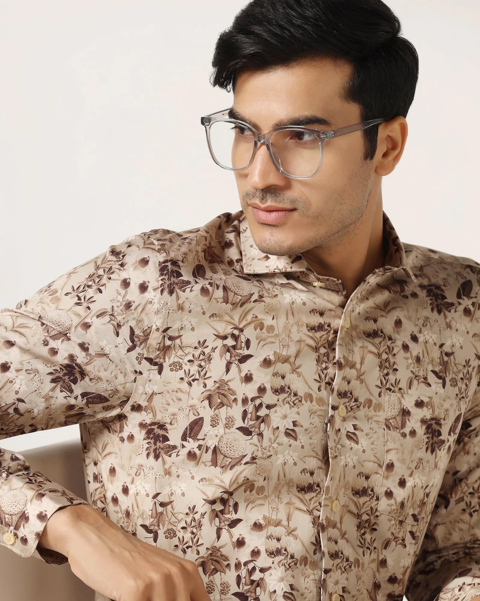 Formal Beige Printed Shirt - Fret