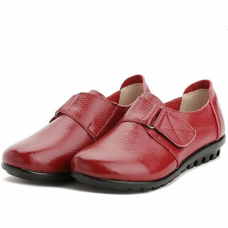 Genuine Pebble Leather Velcro-Close Slip-On Loafers - Your Choice of Warm or Regular Lining