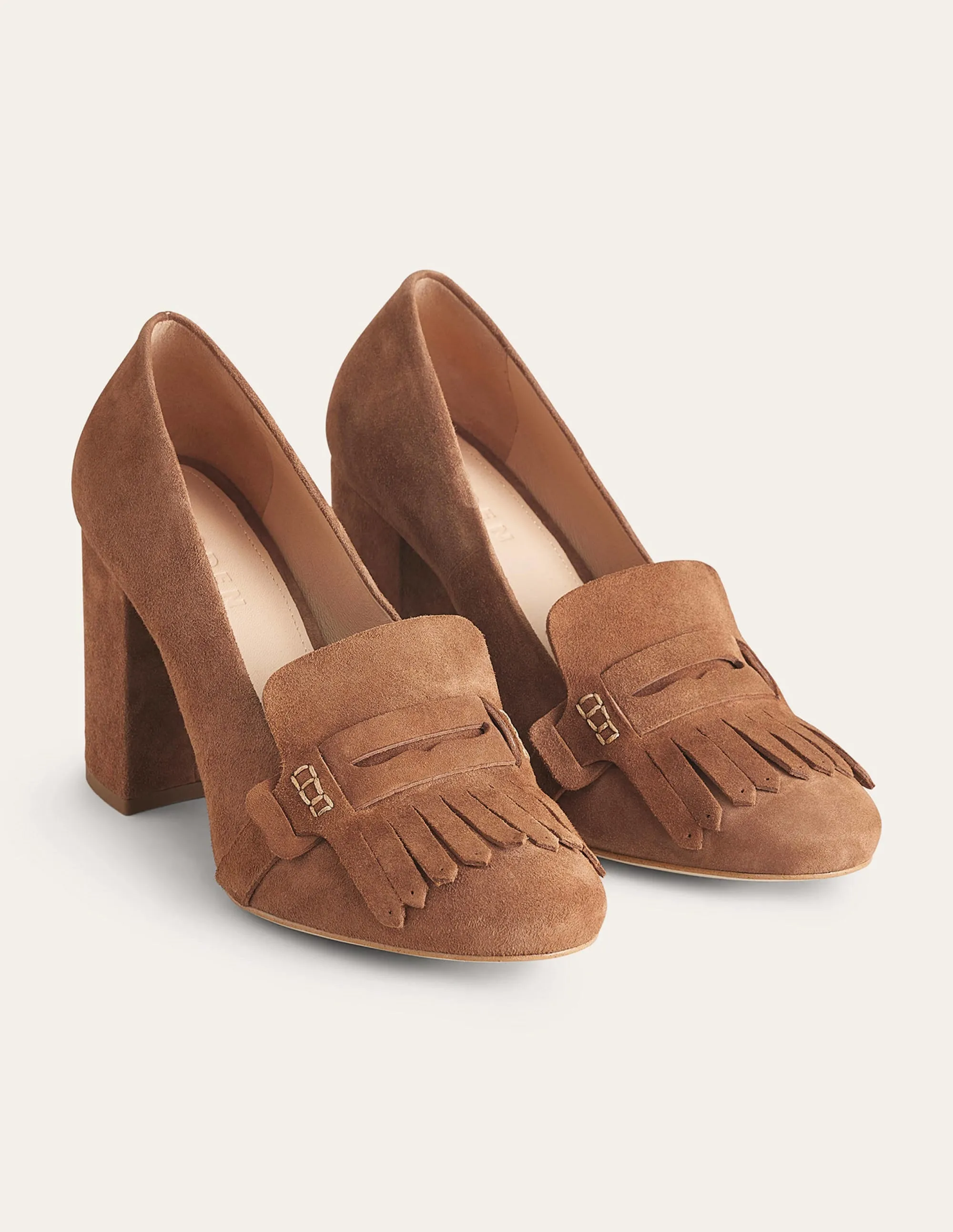 Ghillie Detail Heeled Loafers-Golden Brown Suede