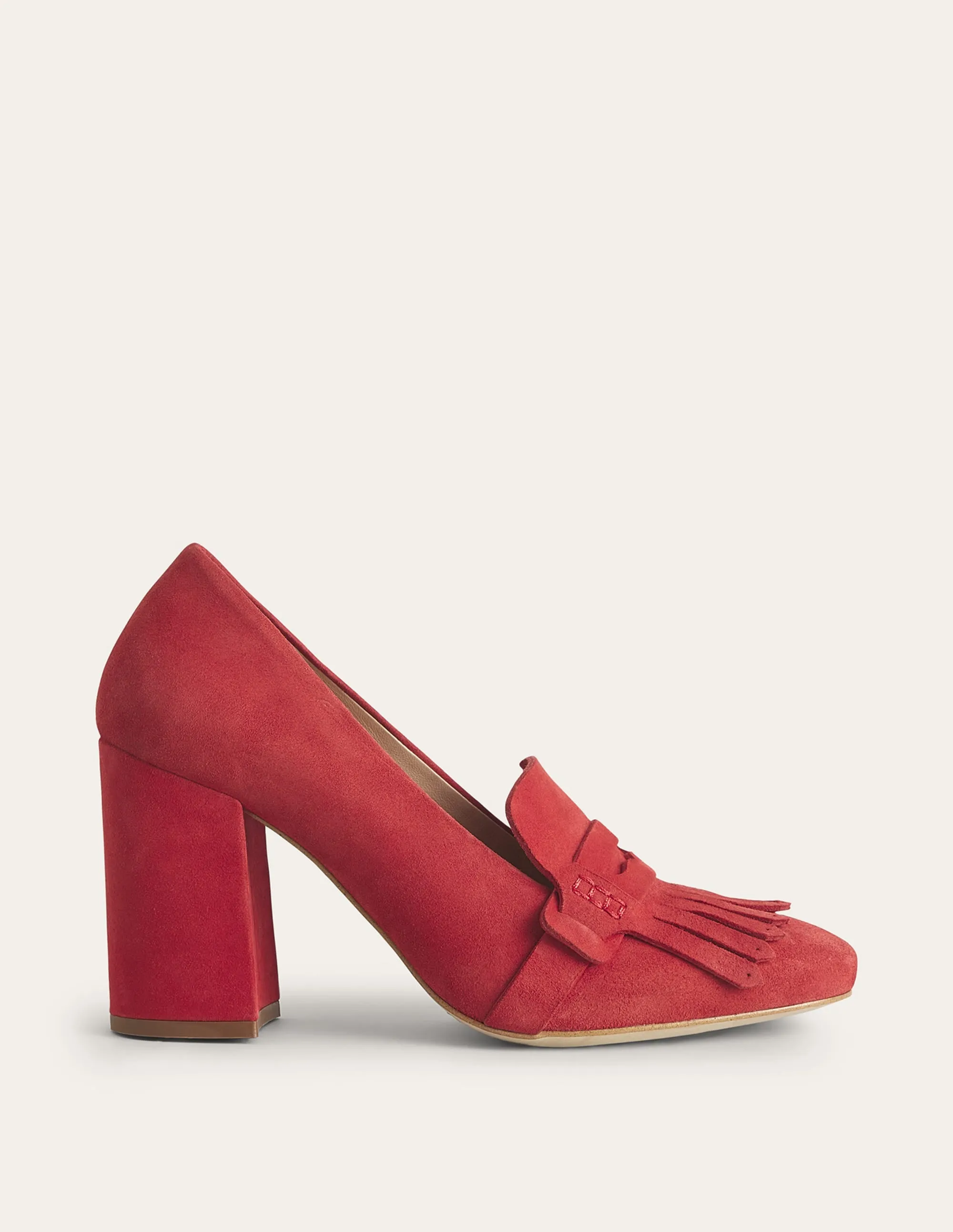 Ghillie Detail Heeled Loafers-Tomato Kid Suede