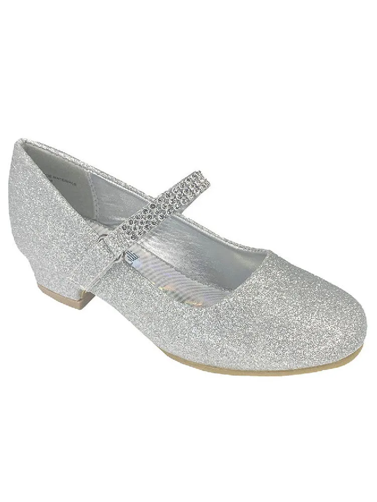 Girls Silver Rhinestone Strap Mia Occasion Dress Shoes 11-6 Kids