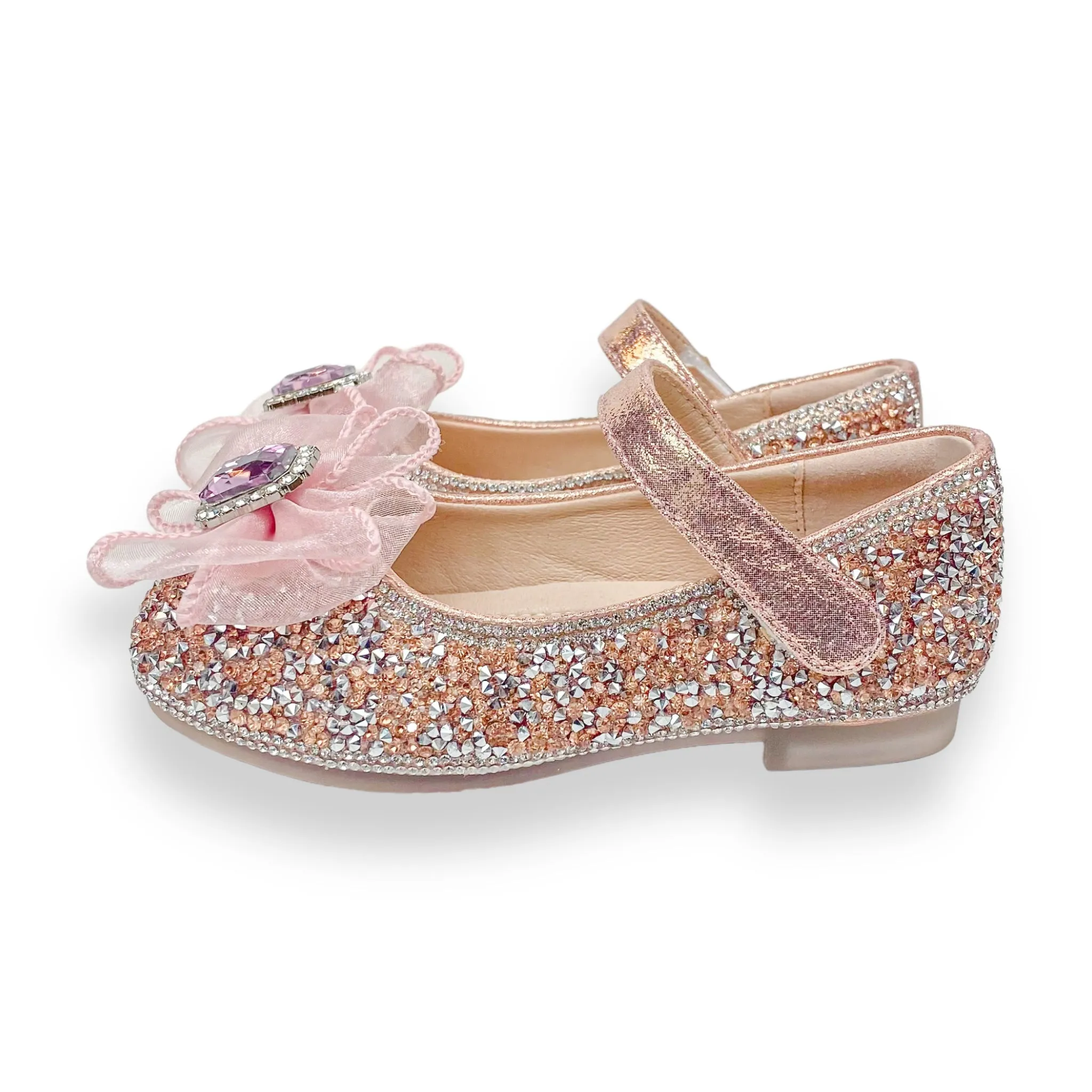 Glitter & Metal Stone Flat Shoes-Pink