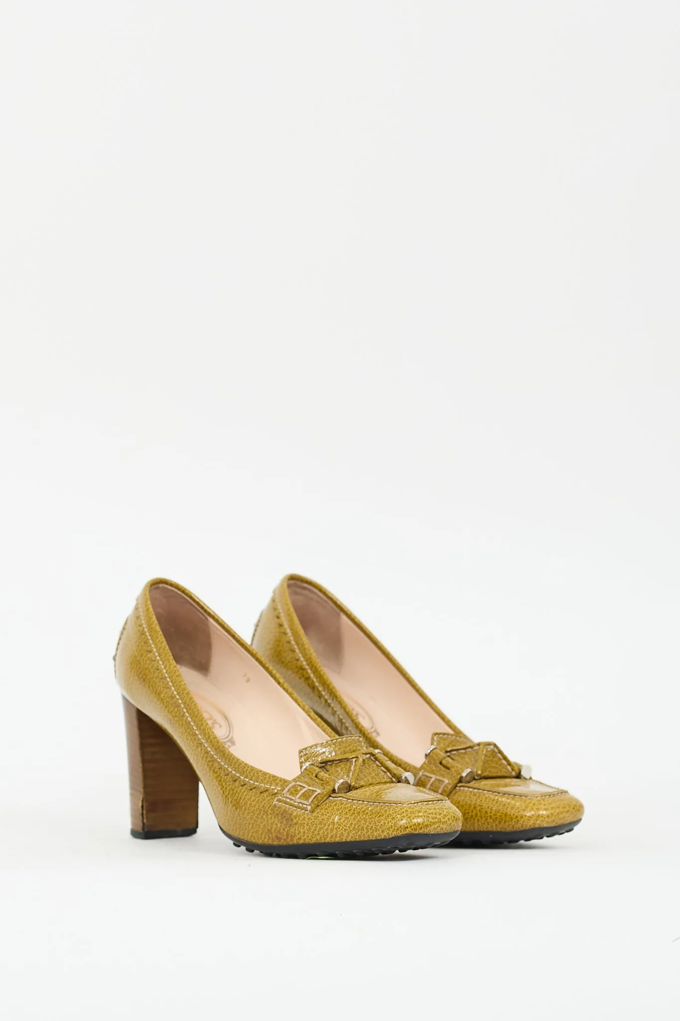 Green Pebbled Leather Heeled Loafer