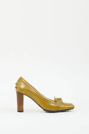 Green Pebbled Leather Heeled Loafer