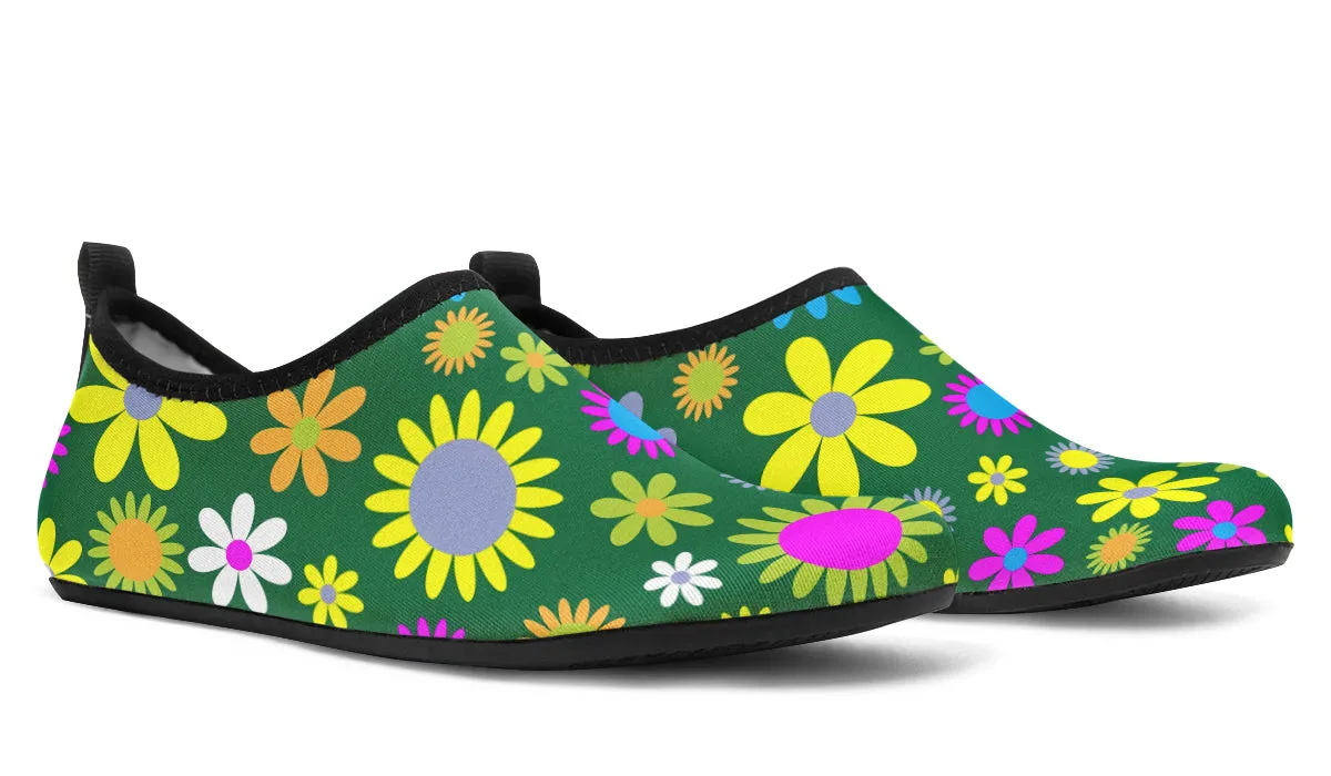 Green Retro Flowers Water Shoes