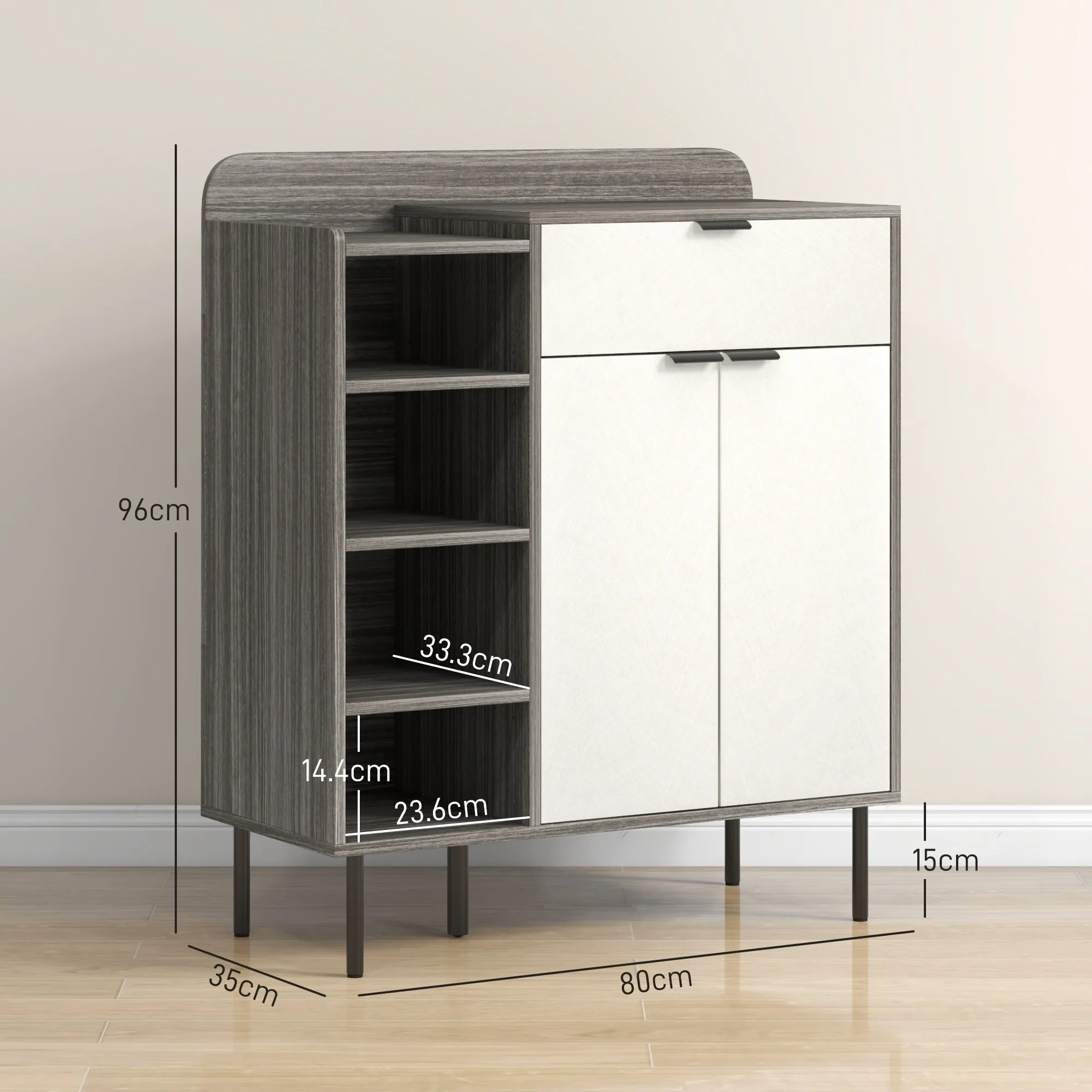 HOMCOM Hallway Shoe Cabinet with 3 Adjustable Shelves Graphite Wood Effect