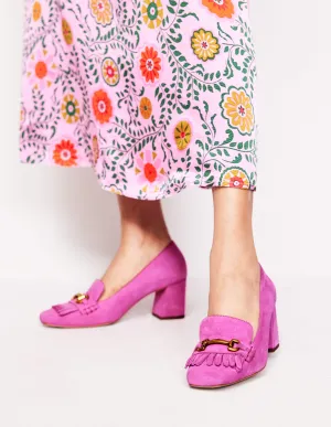 Iris Ghillie Heeled Loafers-Tickled Pink Suede