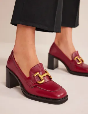 Iris Snaffle Heeled Loafers-Dark Red Leather