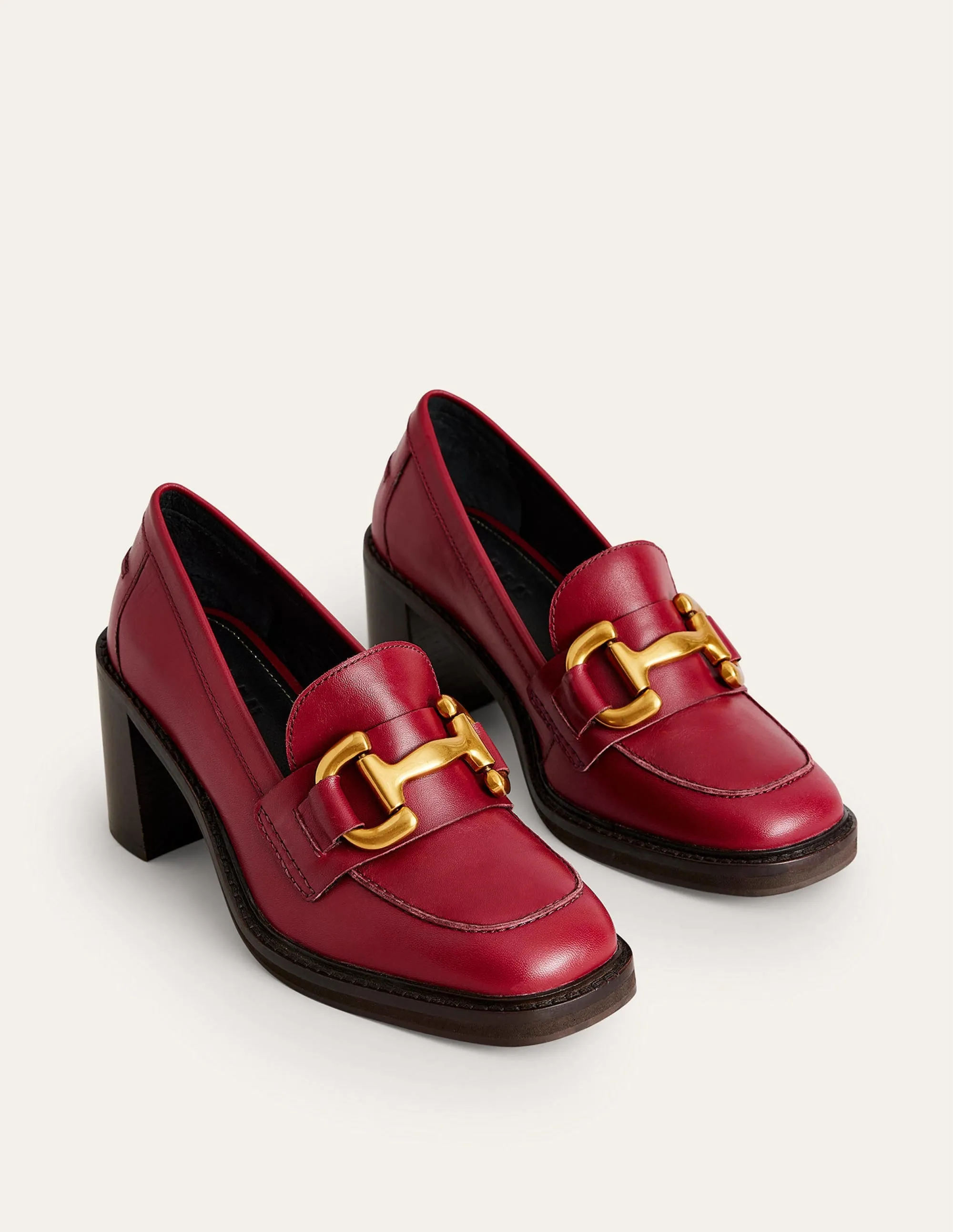 Iris Snaffle Heeled Loafers-Dark Red Leather