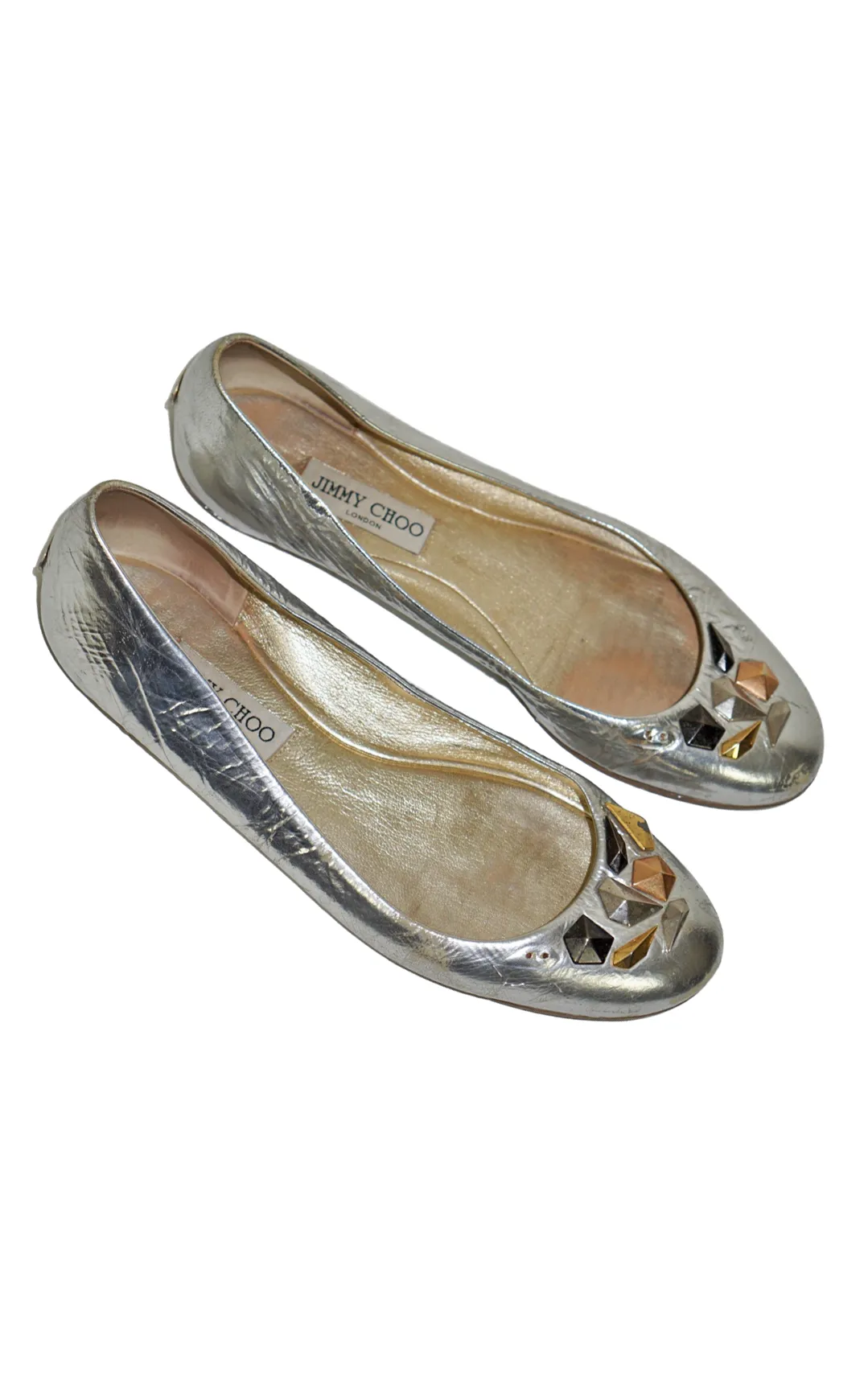 JIMMY CHOO Silver Stones Embellished Ballet Flats