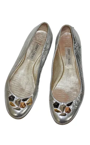 JIMMY CHOO Silver Stones Embellished Ballet Flats