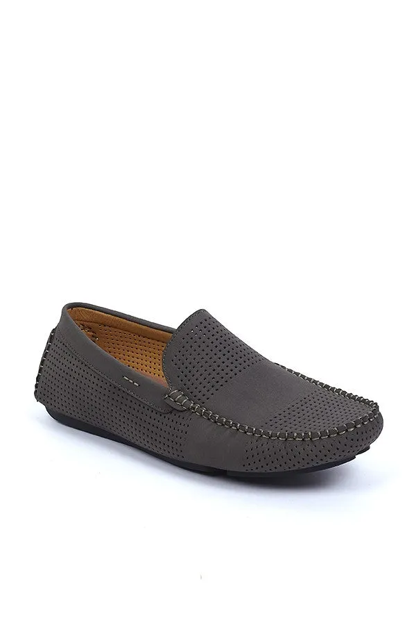 KHAKI FAUX SUEDE PERFORATED LOAFERS