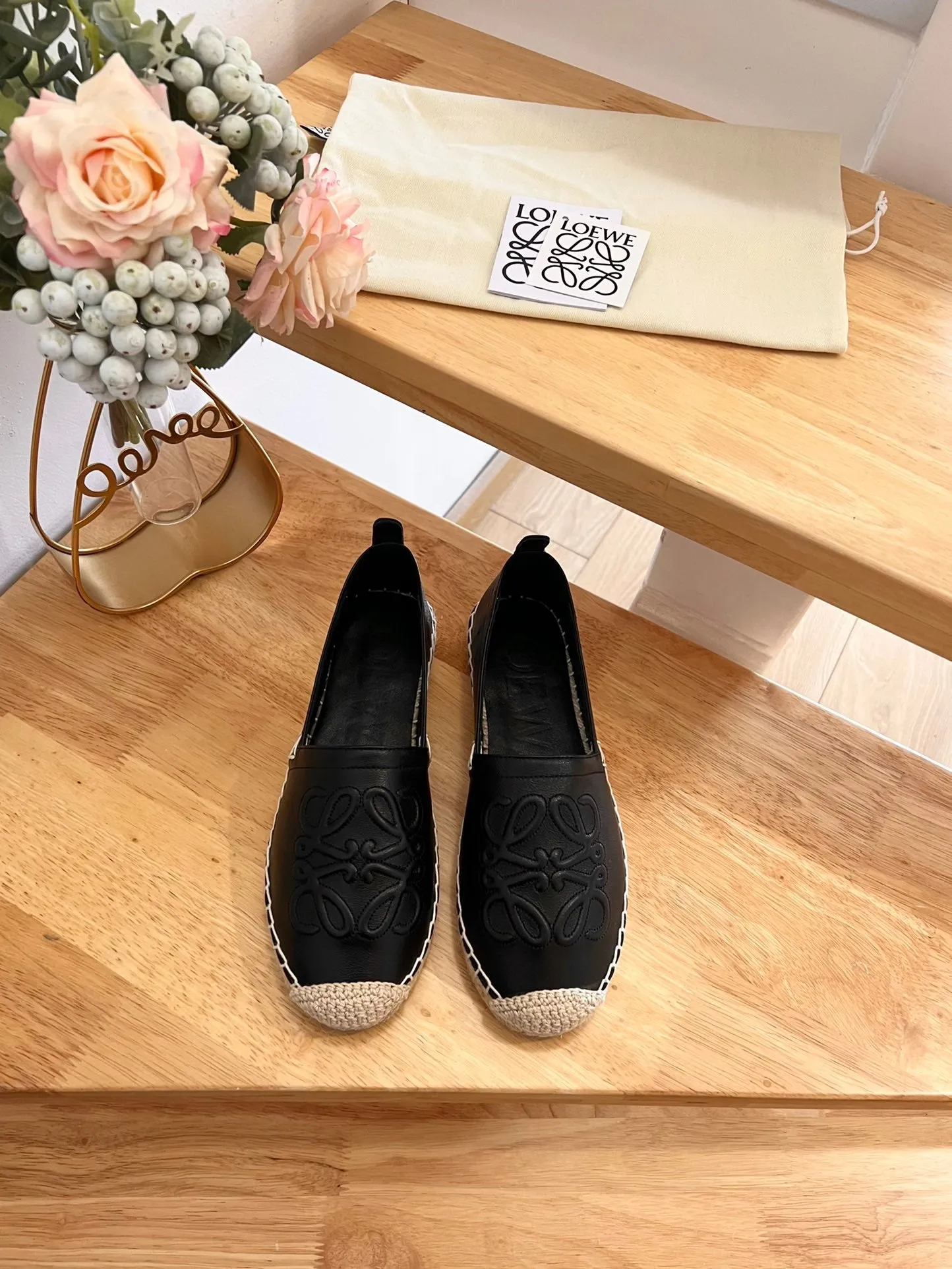 Loew Anagram Espadrille Black Leather