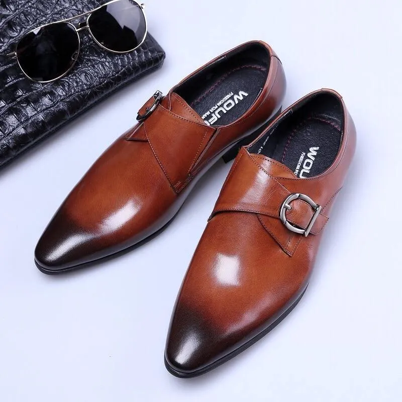 Luxury Men's Leather Monk Strap Oxford Shoes