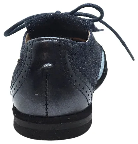 Manuela de Juan Boy's & Girl's Fringe Navy Blue Sparkle Tri-Color Leather Lace Up Oxford Shoes