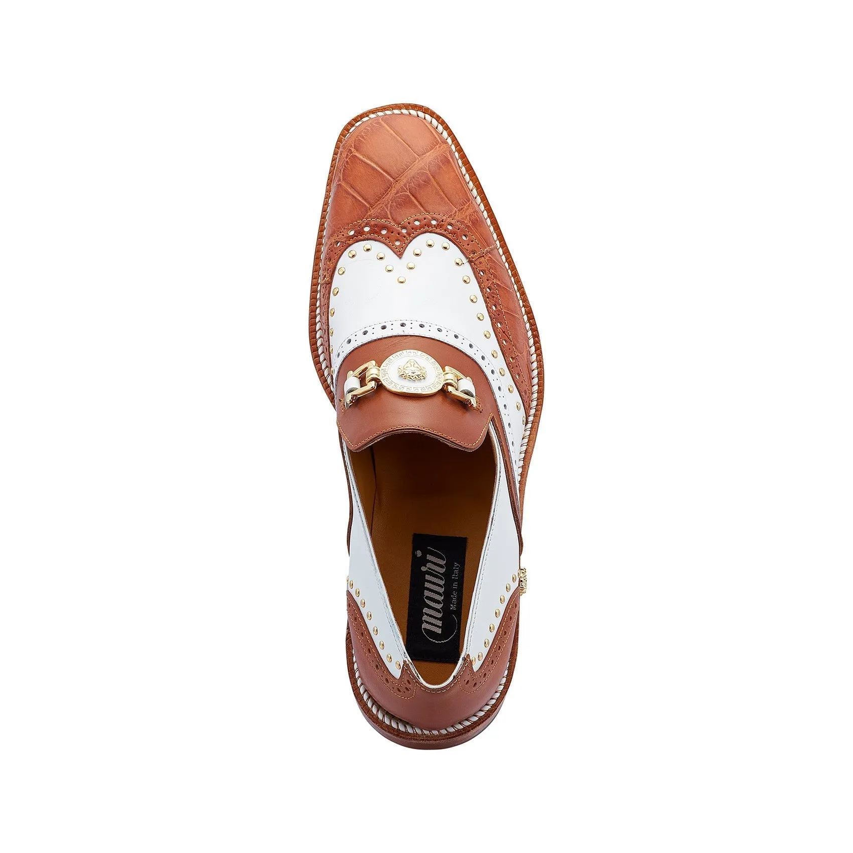 Mauri 3092 Gambino Men's Shoes Cognac & White Exotic Crocodile / Calf-Skin Leather Loafers (MA5427)