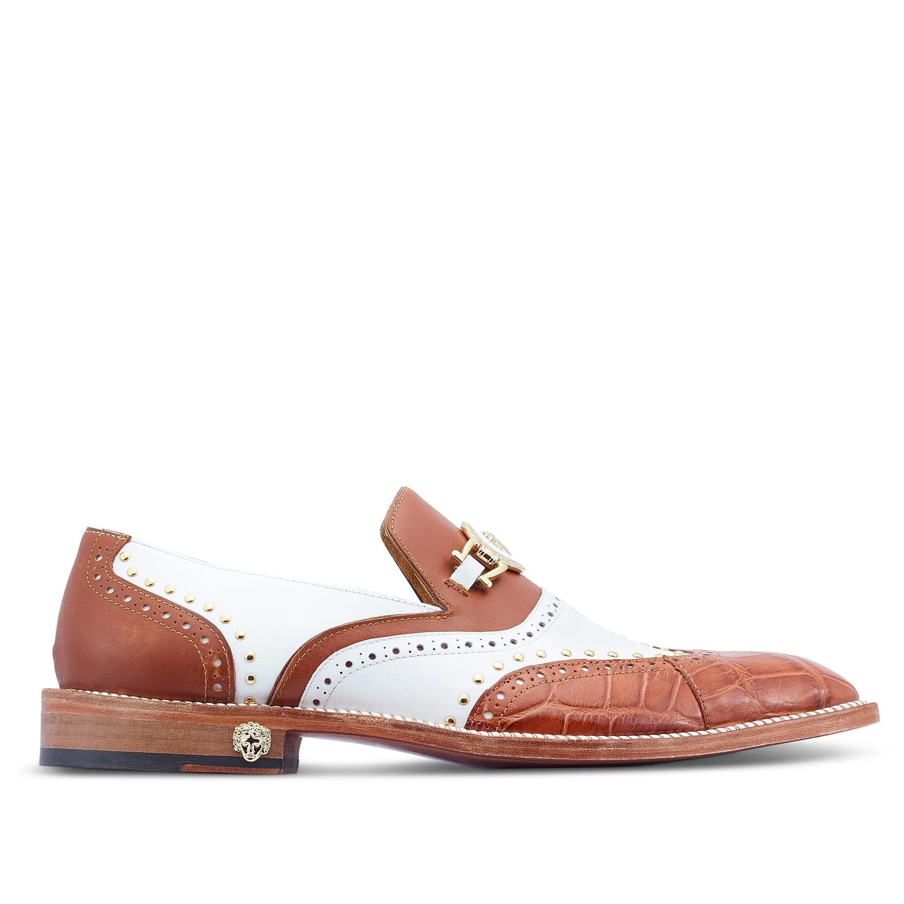 Mauri 3092 Gambino Men's Shoes Cognac & White Exotic Crocodile / Calf-Skin Leather Loafers (MA5427)