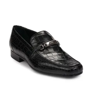 Mauri 4894 Designer Men's Shoes Black Exotic Alligator Loafers (MA4915)