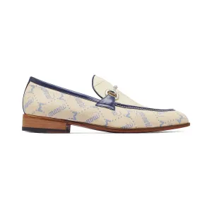 Mauri 4983 Bahamas Men's Shoes Cream, Sky Lark & Indigo Blue Exotic Alligator/ Fabric / Calf-Skin Leather Horsebit Loafers (MA5301)