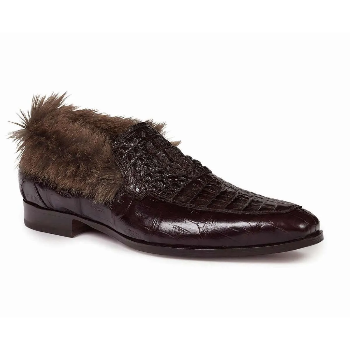 Mauri Designer Shoes 4615 Men's Designer Shoes Romeo Dark Brown Baby Crocodile & Kangaroo Fur Loafers Art (MA4639)