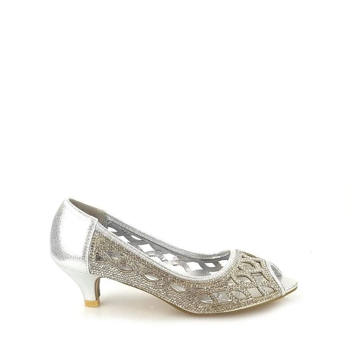 MEDINA Open Toe Kitten Heel Diamante Shoe