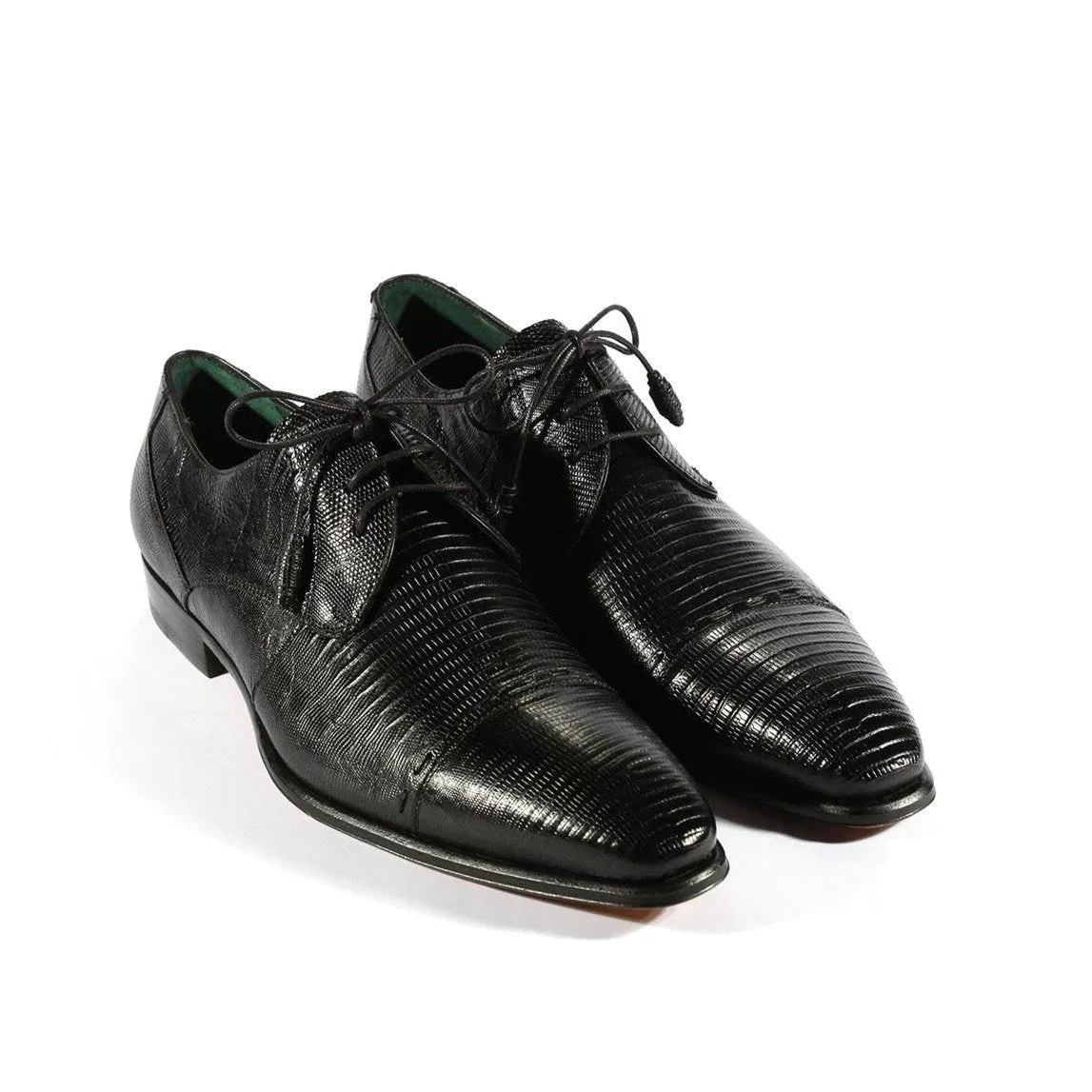 Mezlan 4818-L Men's Shoes Black Exotic Genuine Lizard Derby Cap-Toe Oxfords (MZS3367)