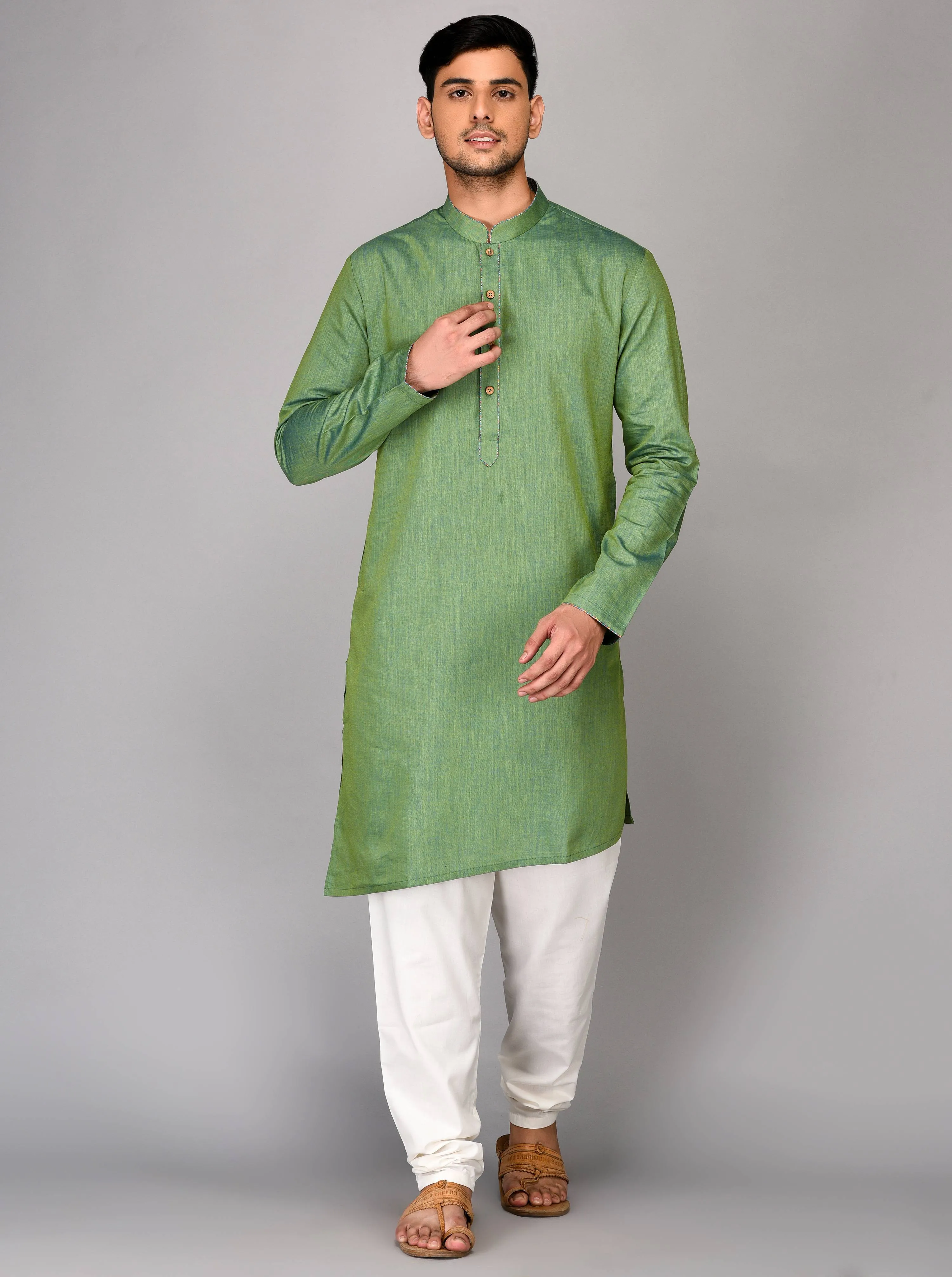 Moss Green Solid Asymmetric Kurta | Azania