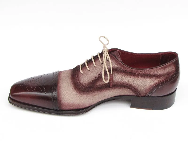 Paul Parkman Captoe Oxfords- Bordeaux/Beige Hand-Painted Suede Upper And Leather Sole