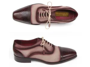 Paul Parkman Captoe Oxfords- Bordeaux/Beige Hand-Painted Suede Upper And Leather Sole