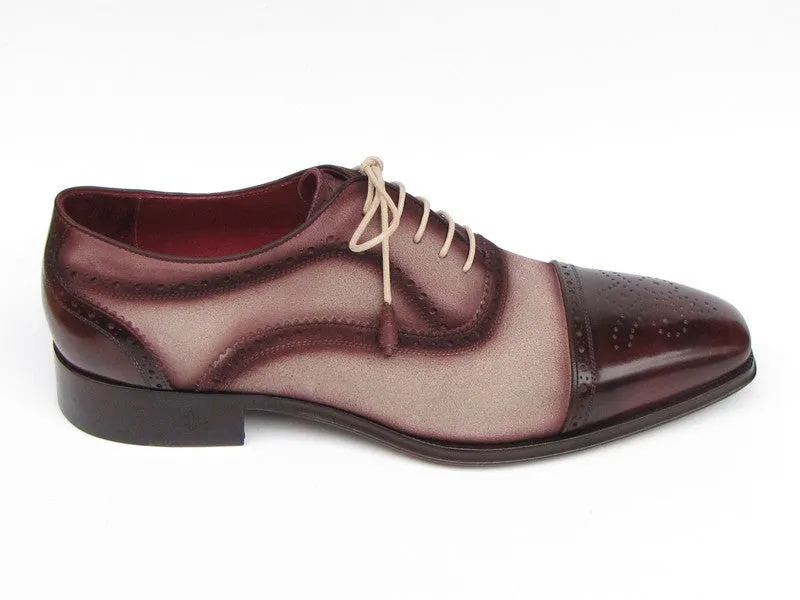 Paul Parkman Captoe Oxfords- Bordeaux/Beige Hand-Painted Suede Upper And Leather Sole