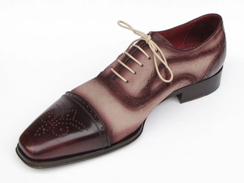 Paul Parkman Captoe Oxfords- Bordeaux/Beige Hand-Painted Suede Upper And Leather Sole