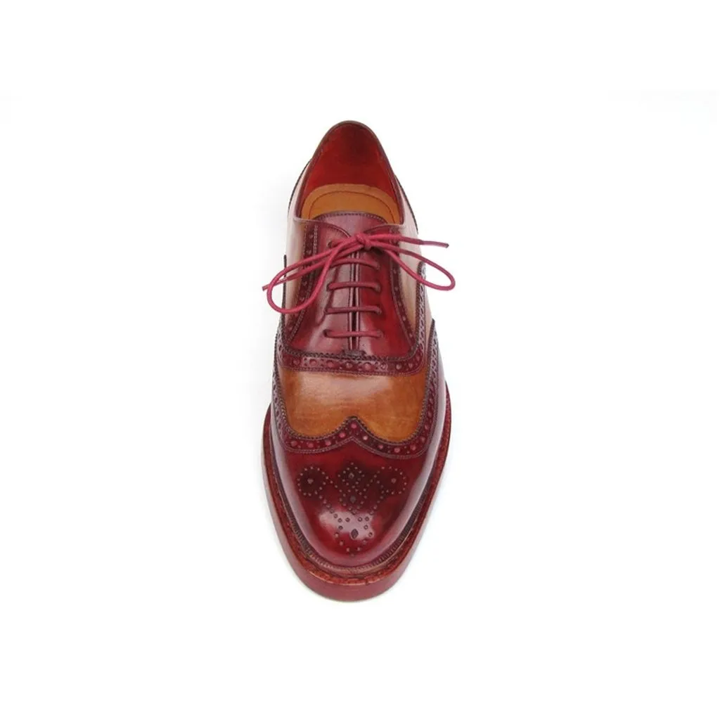 Paul Parkman Men's Triple Leather Sole Wingtip Brogues Bordeaux & Camel (ID#027-TRP-CMLBRD)