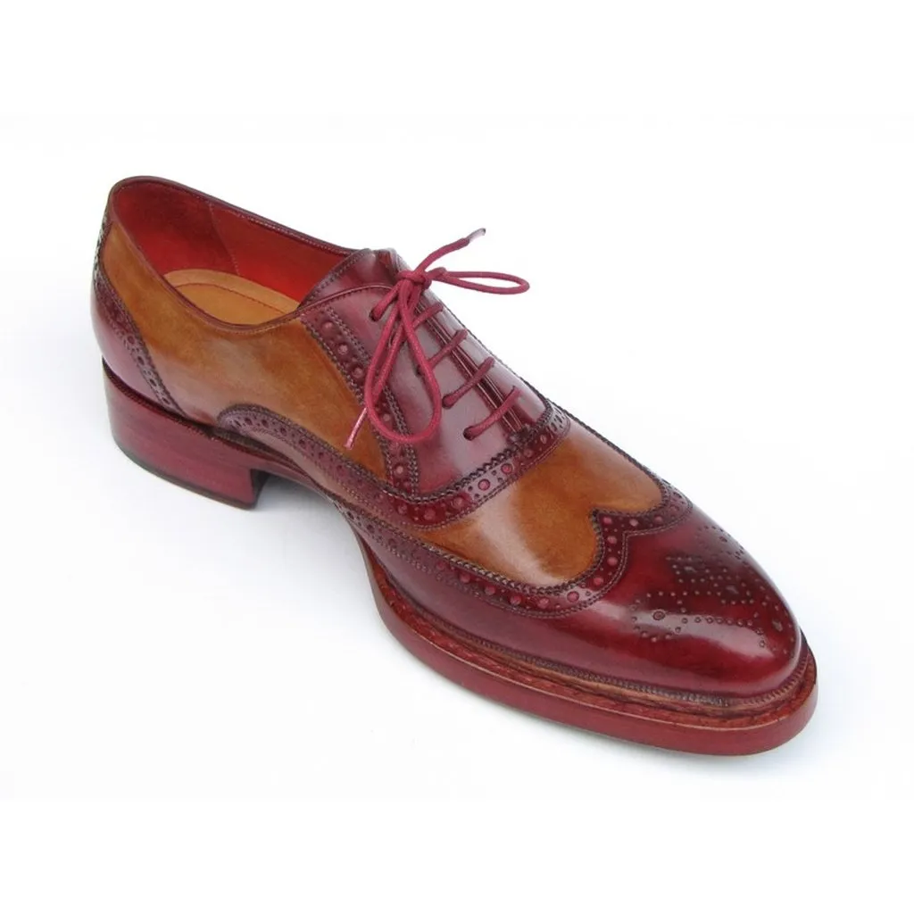 Paul Parkman Men's Triple Leather Sole Wingtip Brogues Bordeaux & Camel (ID#027-TRP-CMLBRD)