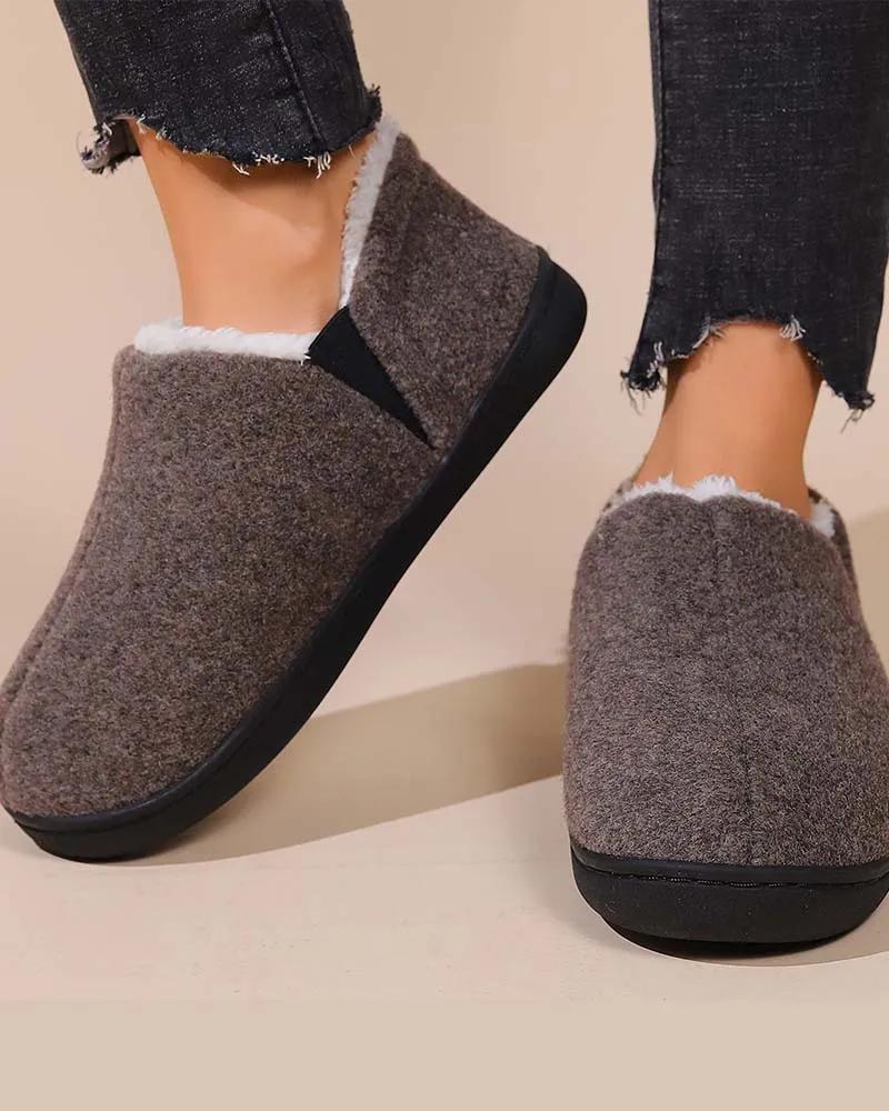 Plush solid color all-inclusive flat shoes