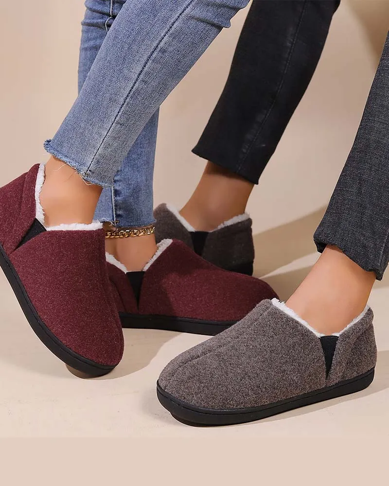 Plush solid color all-inclusive flat shoes