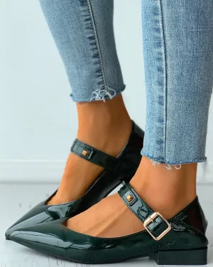 Pointed Toe Buckled Chunky Mary Jane