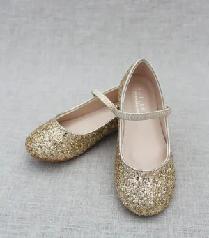 "Gold Glitter" -Maryjane Flats NO bow size 7 Toddler