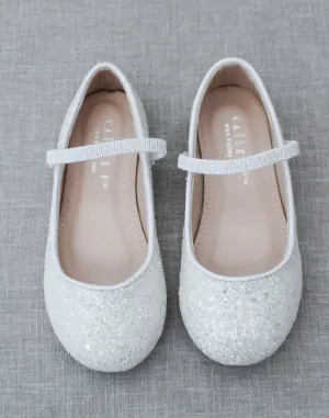 "White Glitter" -Rock Glitter Maryjane Flats  size 1 little kid Color: White Glitter