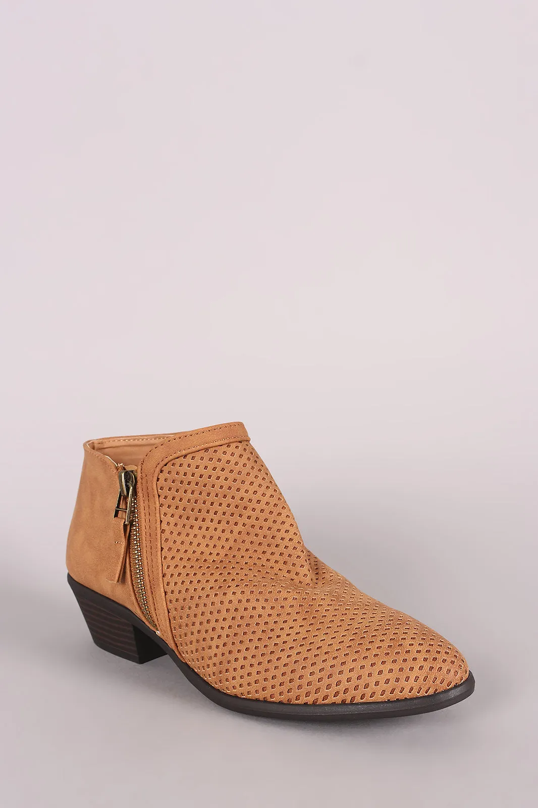 Qupid Perforated Zip-Up Booties