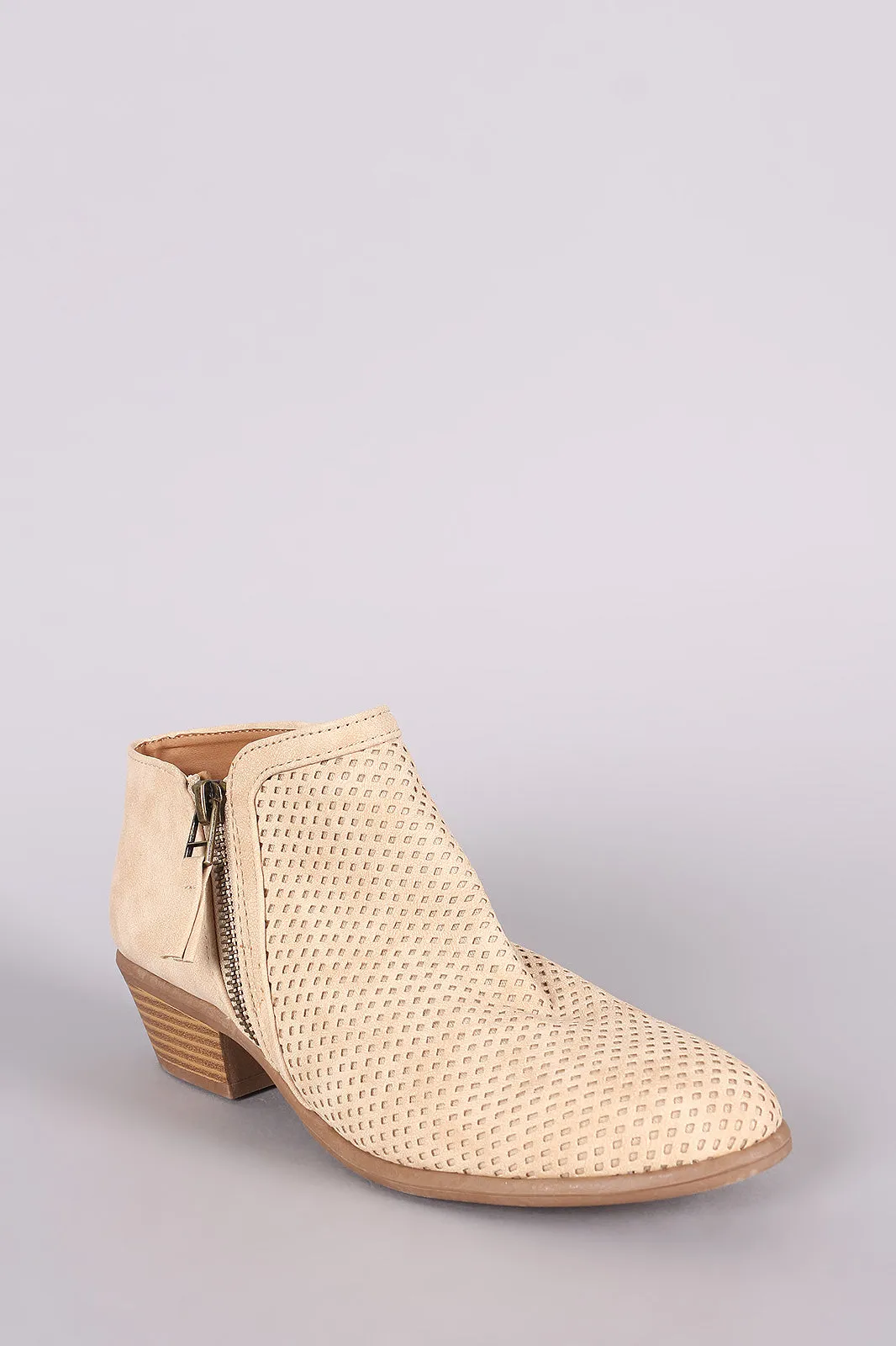 Qupid Perforated Zip-Up Booties