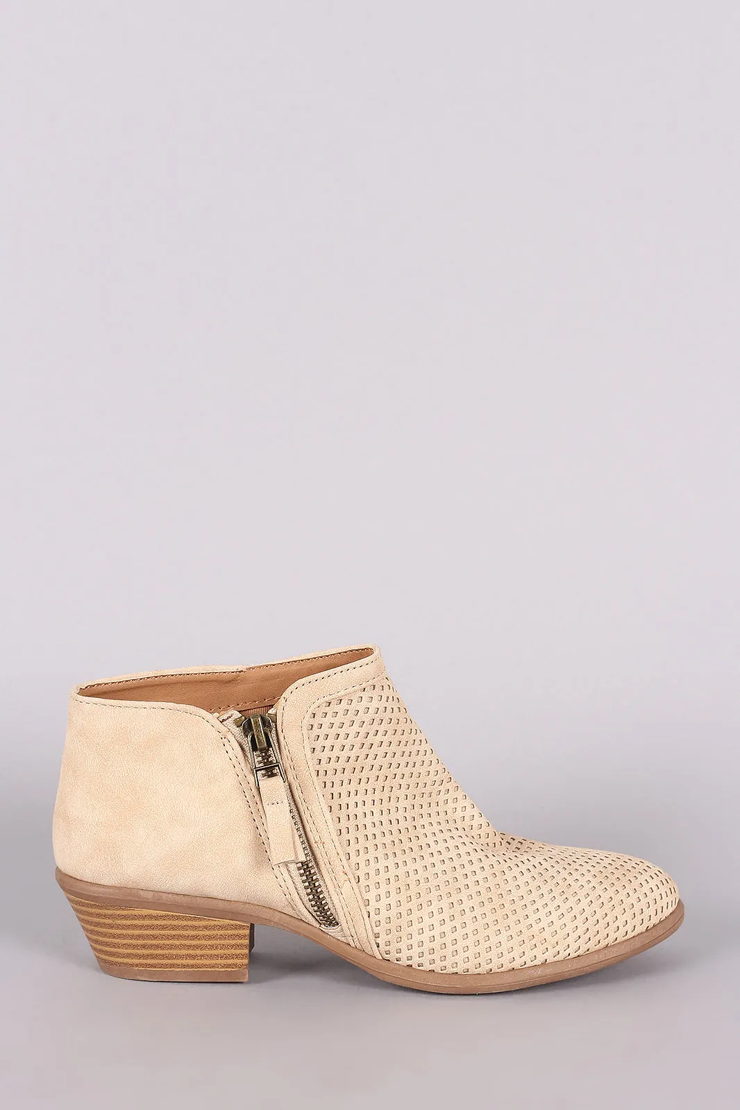 Qupid Perforated Zip-Up Booties