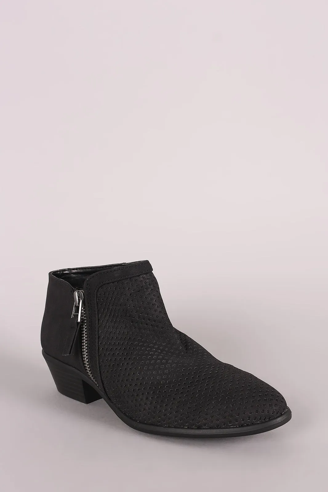 Qupid Perforated Zip-Up Booties