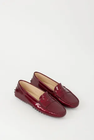 Red Textured Patent Leather Penny Loafer