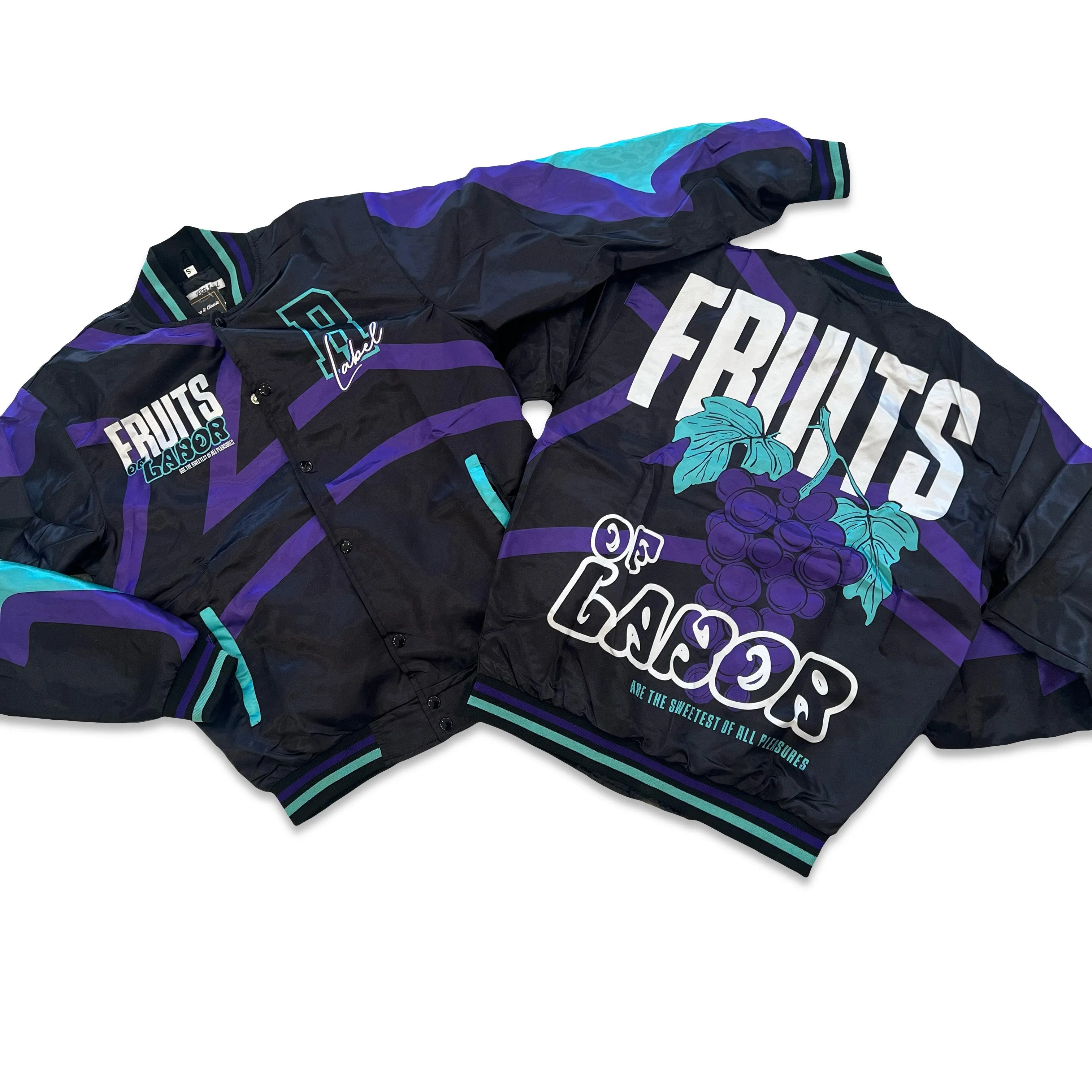 RETRO LABEL FRUITS OF LABOR SATIN JACKET (RETRO 6 AQUA)