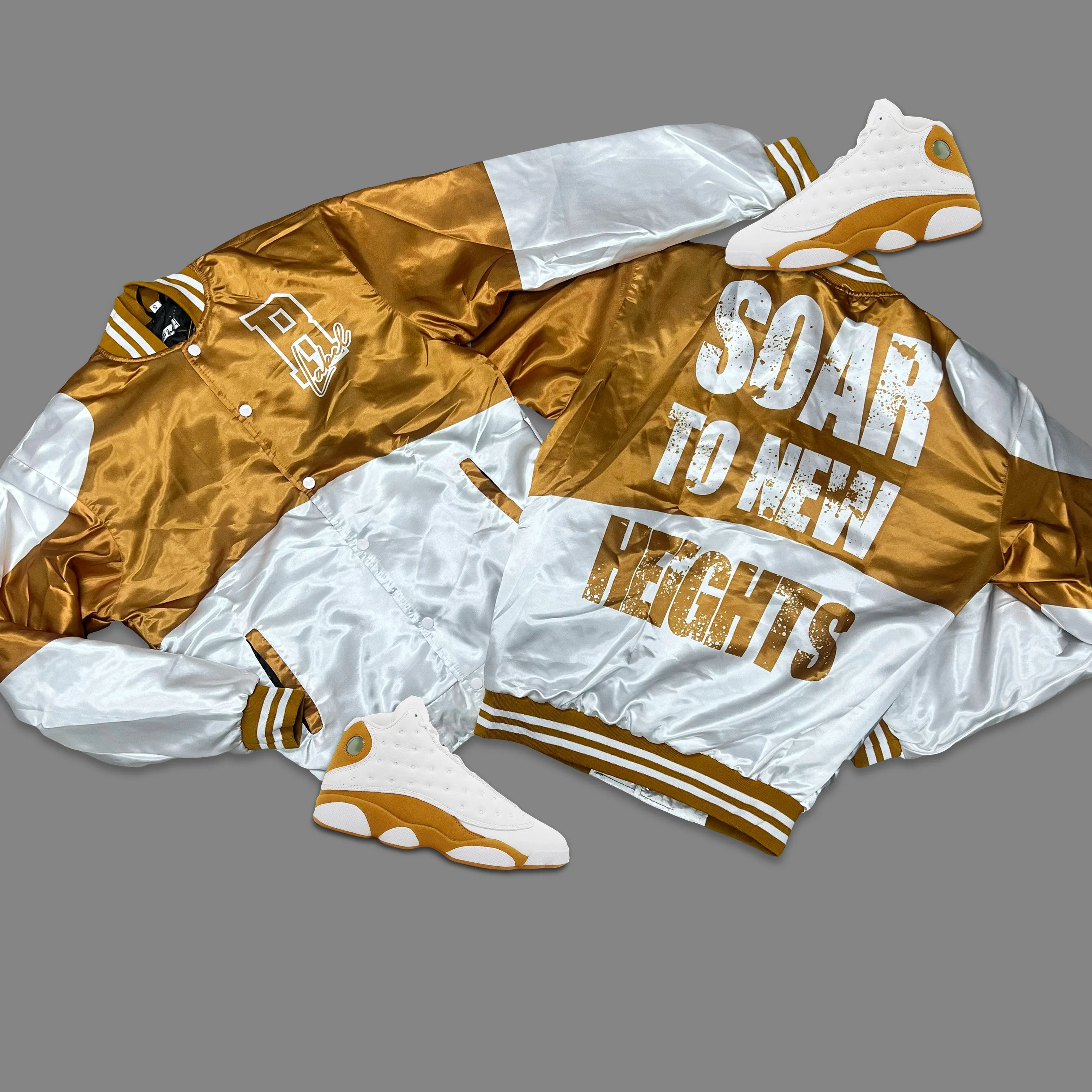 RETRO LABEL SOAR NEW HEIGHTS SATIN JACKET (RETRO 13 RETRO WHEAT)