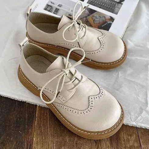 Retro Lace-Up Thick-Sole Women's Shoes Big Head Doll British Leather Shoes Mori Girl