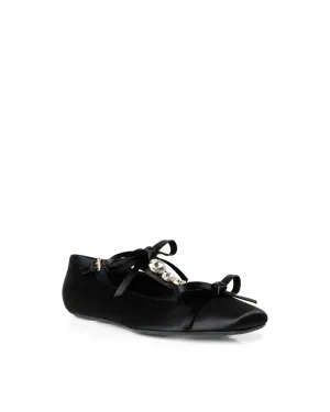 Satin Couture Ballet Flat in Black and Crystal