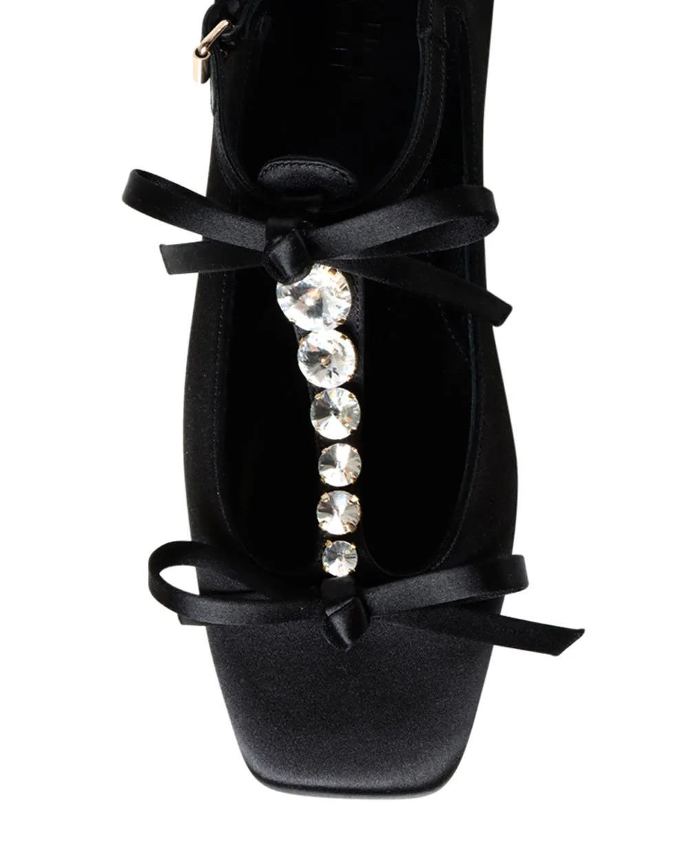 Satin Couture Ballet Flat in Black and Crystal