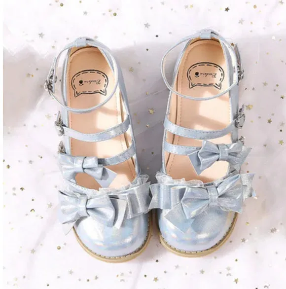 Sohiwoo Japanese princess tea party sweet lolita shoes round head cute bowknot kawaii shoes vintage lace one-word buckle cosplay shoes